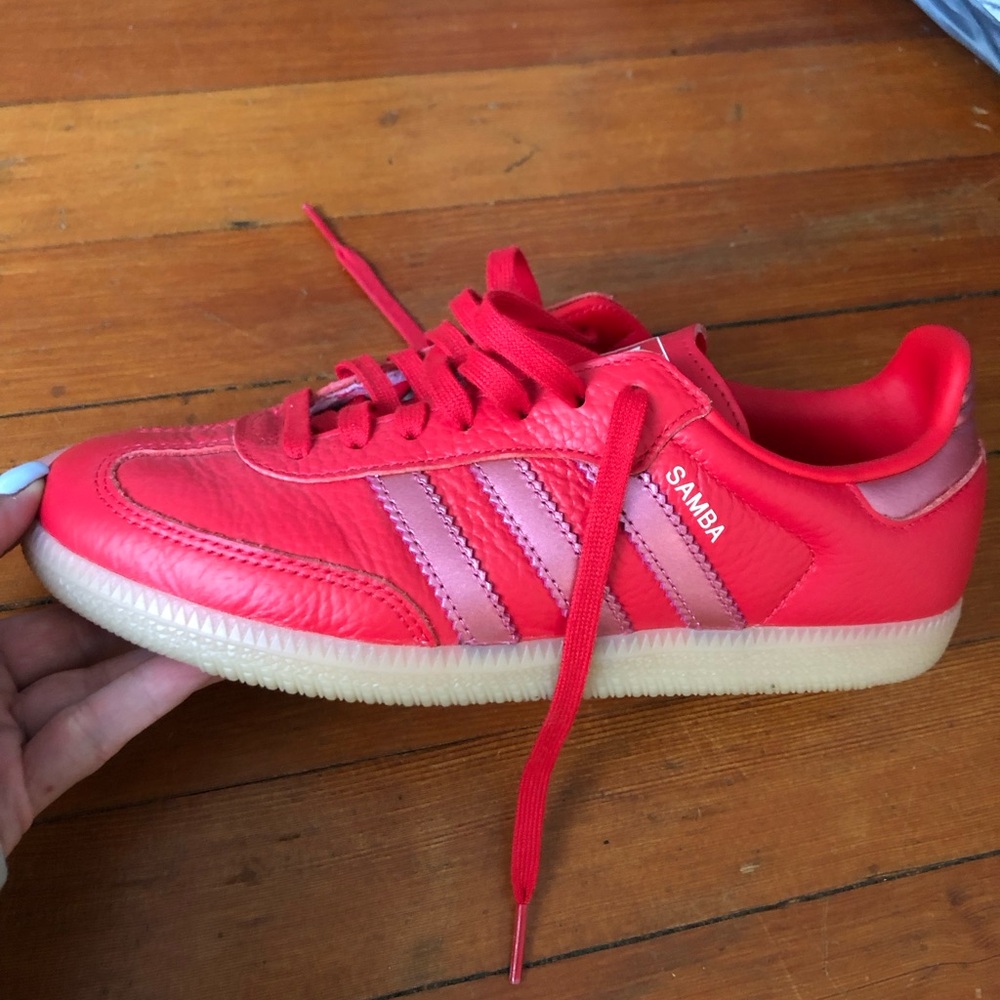 adidas Kids Samba Sneakers in Red with Pink Stripes
